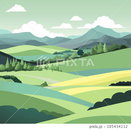 Landscape Background Hills Mountains Fields Trees 105434112