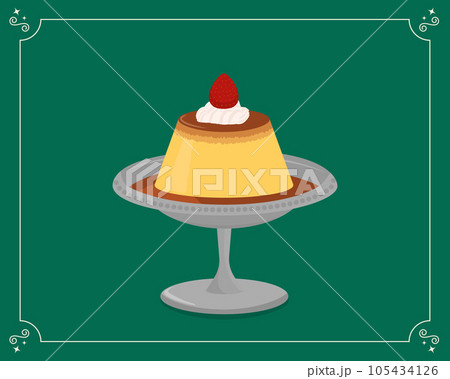 生クリームといちごが載ったプリンのイラスト 生クリームといちごが載ったプリンのイラスト 105434126