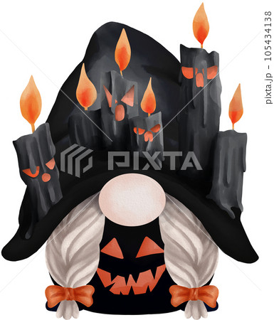 Cartoon Halloween gnome funny Watercolor Clip art cute illustrations Cartoon Halloween gnome funny Watercolor Clip art cute illustrations 105434138