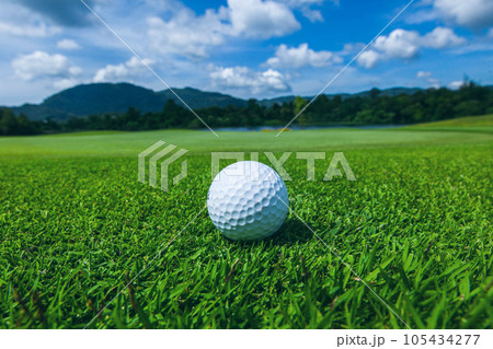 Golf ball on tropical course Golf ball on tropical course 105434277