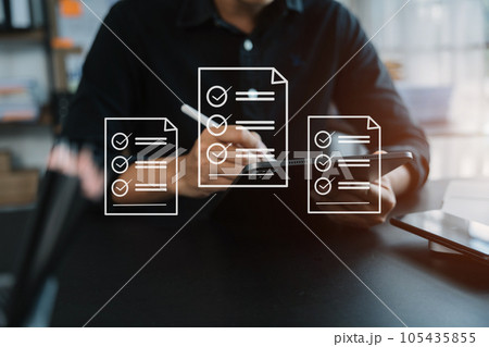 Online business contract Electronic signature, e-signing, digital document management, paperless office , working touch screen tablet. 105435855