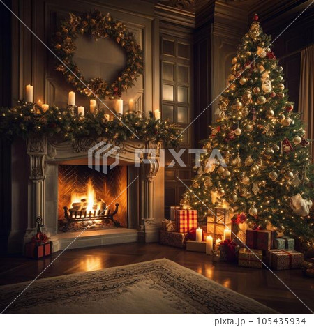 暖炉のある部屋　クリスマス 105435934