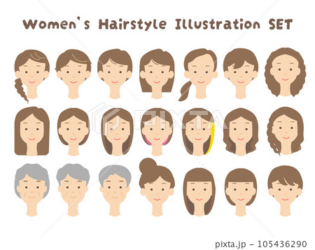 女性のいろいろなヘアスタイルのイラストセット 105436290