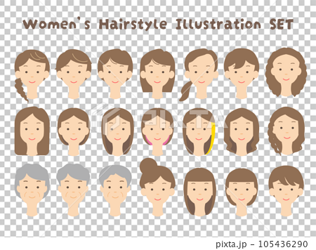女性のいろいろなヘアスタイルのイラストセット 105436290