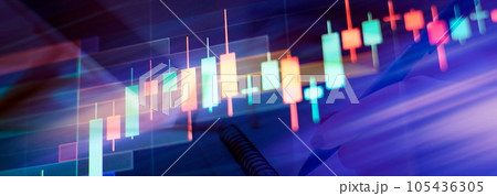 green candlesticks going up indicating crypto rising in value. Graphical representation of volumes and time intervals of digital cryptocurrency past price 105436305