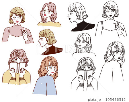 白黒、モノトーン、線画のイラスト:手書き、オシャレ、ファッション、可愛い、インテリア、女の子、人物 白黒、モノトーン、線画のイラスト:手書き、オシャレ、ファッション、可愛い、インテリア、女の子、人物 105436512