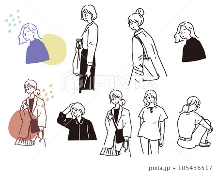 白黒、モノトーン、線画のイラスト:手書き、オシャレ、ファッション、可愛い、インテリア、女の子、人物 白黒、モノトーン、線画のイラスト:手書き、オシャレ、ファッション、可愛い、インテリア、女の子、人物 105436517