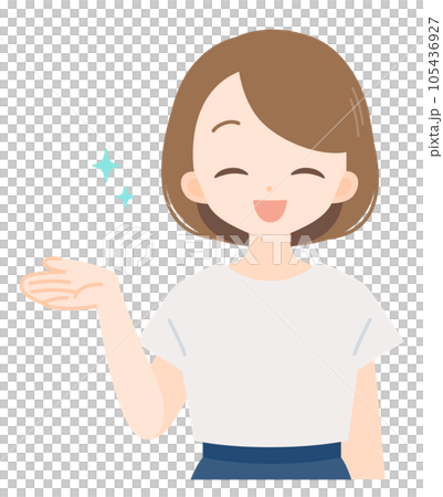 A smiling woman who spreads her hands and guides 105436927