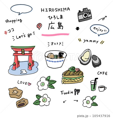 広島の手描きのアイコンセット 105437916