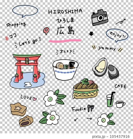 広島の手描きのアイコンセット 105437916