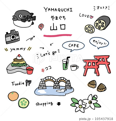 山口の手描きのアイコンセット 105437918