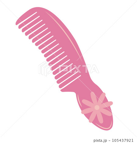 Pink trendy hairbrush in flat style, barbiecore aesthetic. Vector sketch illustration isolated on white background. Cute design elements. 105437921