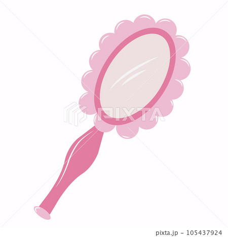 Pink trendy mirror in flat style, barbiecore aesthetic. Vector sketch illustration isolated on white background. Cute design elements. 105437924