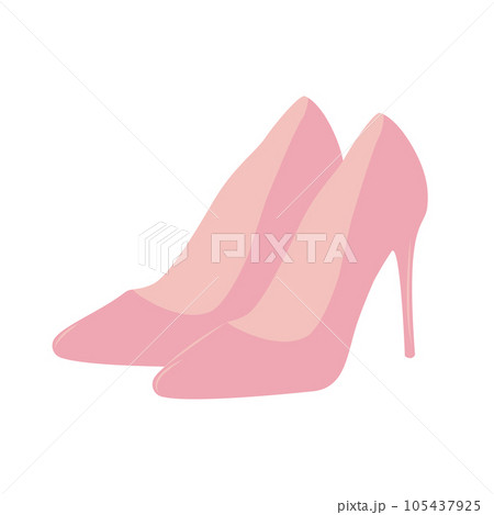 Pink trendy female shoes in flat style, barbiecore aesthetic. Vector sketch illustration isolated on white background. Cute design elements. 105437925