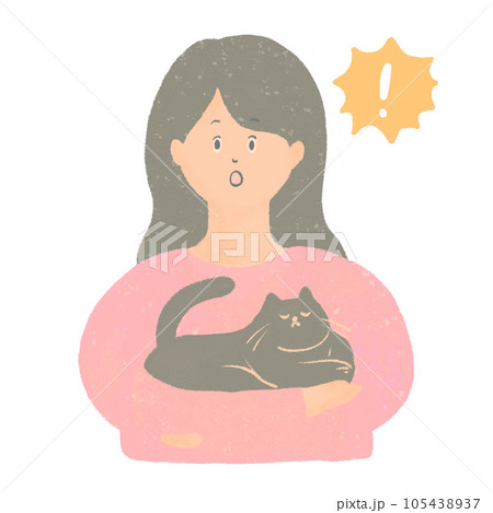 びっくりしながら猫を抱く女性のイラスト 105438937
