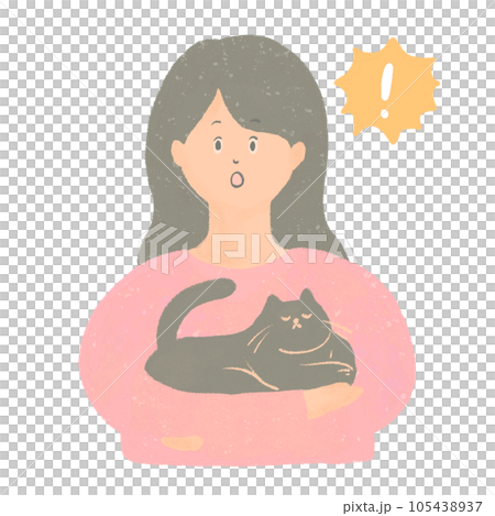 びっくりしながら猫を抱く女性のイラスト 105438937