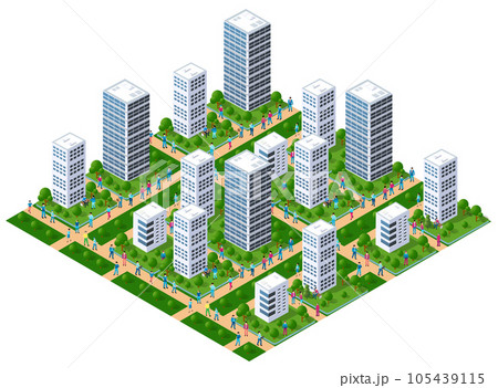 The city lifestyle scene on urban themes with houses, cars, people, 105439115