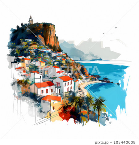 Illustration of a beautiful view of a tropical island 105440009