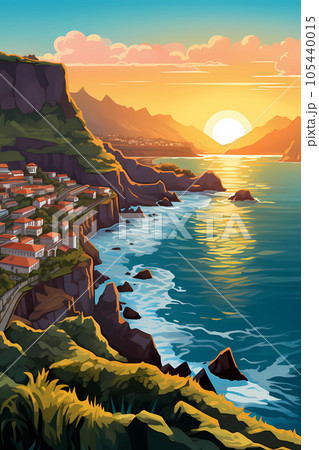 Illustration of a beautiful view of a tropical island Illustration of a beautiful view of a tropical island 105440015