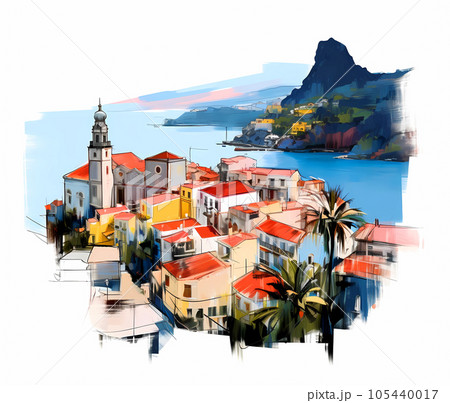 Illustration of a beautiful view of a tropical island 105440017