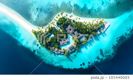 Illustration of a beautiful aerial view of a tropical island 105440085