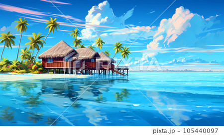 Illustration of a beautiful view of a tropical island 105440097