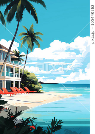 Illustration of a beautiful view of a tropical island 105440262