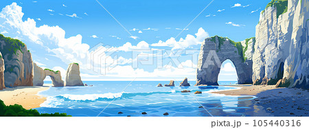 Panoramic view of the beach of Etretat in Normandy, France 105440316