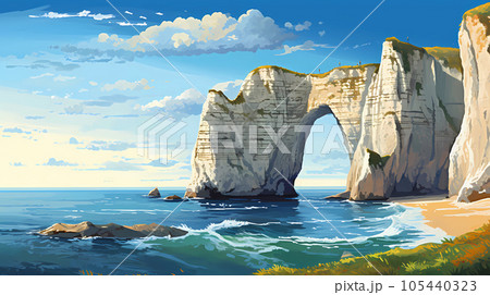 Panoramic view of the beach of Etretat in Normandy, France Panoramic view of the beach of Etretat in Normandy, France 105440323