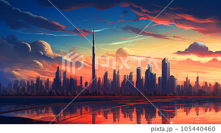 Illustration of the beautiful city of Dubai. United Arab Emirates 105440460