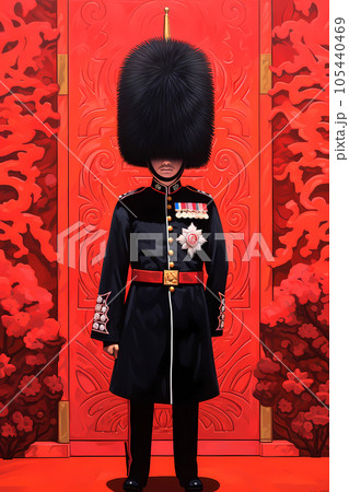 Illustration of a British Royal Guard soldier. United Kingdom 105440469