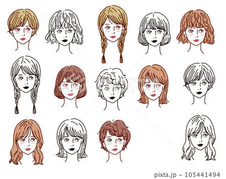 白黒、モノトーン、線画のイラスト:手書き、オシャレ、雑誌、ファッション、可愛い、女の子、人物 白黒、モノトーン、線画のイラスト:手書き、オシャレ、雑誌、ファッション、可愛い、女の子、人物 105441494