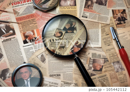 Magnifier search information in newspaper. Generative AI 105442112