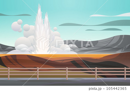 impressive eruption of active geyser hot water steam spraying out from under ground power fountain outdoor impressive eruption of active geyser hot water steam spraying out from under ground power fountain outdoor 105442365
