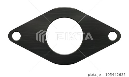 Realistic vector illustration of a diamond shaped black rubber gasket with two small and one large round hole 105442623