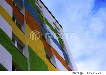 multi-storey building with multi-colored inserts. Russia, city of Sterlitamak, South Ural 105442718