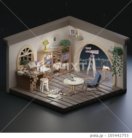 3d isometric astronomer room 105442753