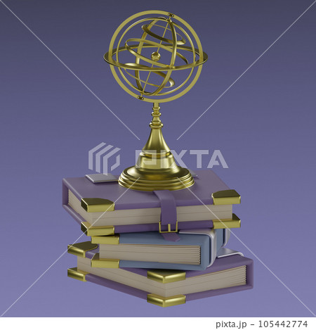 armillary sphere with books icons isolated 3d render illustration 105442774