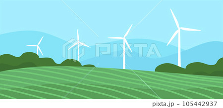 Ecological turbine wind generator on green fields Ecological turbine wind generator on green fields 105442937
