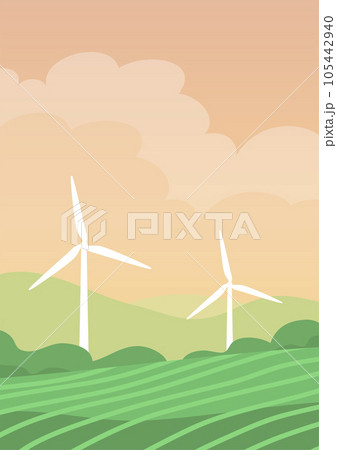 Ecological turbine wind generator on green fields 105442940