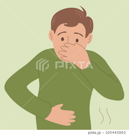 A young man suffers from nausea and abdominal pain 105443003