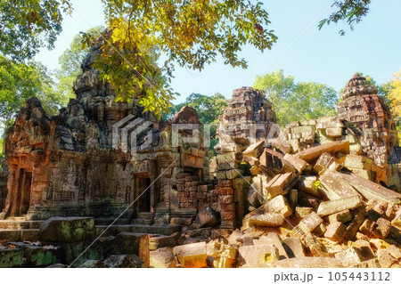 Detailed image of Ta Som, a small-scale temple in Angkor, Cambodia, erected at the end of the 12th century in honor of King Jayavarman VII. 105443112