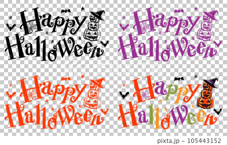 ハロウィンのロゴマーク手書きイラスト（筆書き水彩墨絵風） 105443152