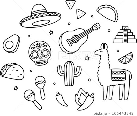 Mexican symbols doodle drawing set Mexican symbols doodle drawing set 105443345