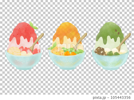 Illustration of three delicious shaved ice 105443356