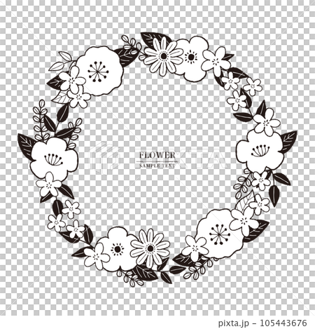 手繪花黑白花花環 105443676