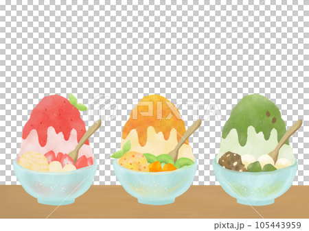 机の上のおいしそうなかき氷 105443959