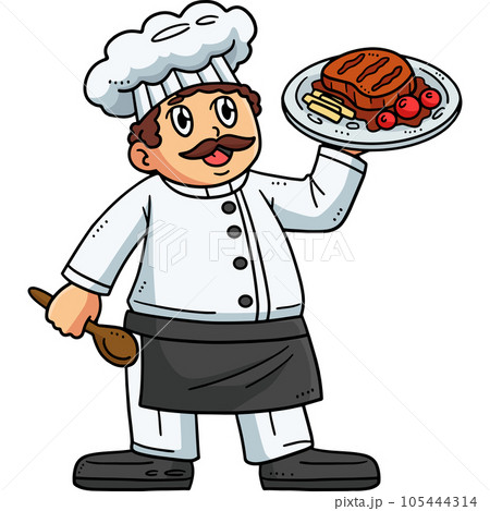 Chef with a Serving Plate Cartoon Colored Clipart  105444314
