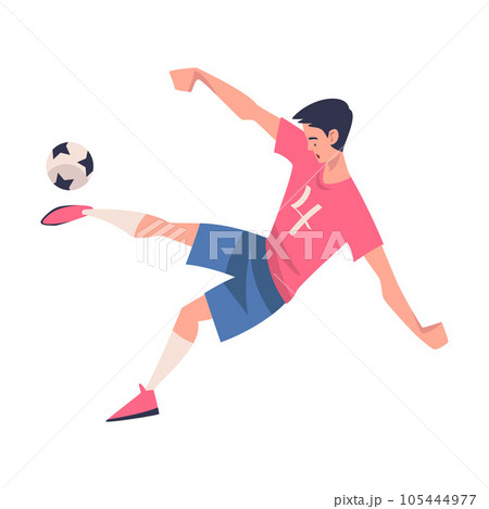 Man Footballer in Pink Jersey Playing Football Pass Ball Vector Illustration 105444977