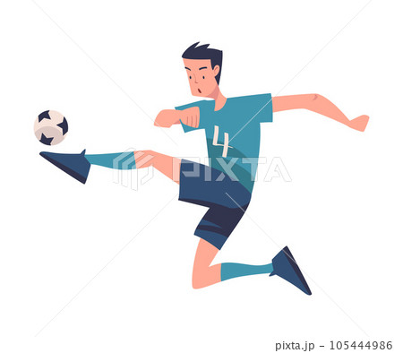 Man Footballer in Blue Uniform Playing Football Pass Ball Vector Illustration 105444986